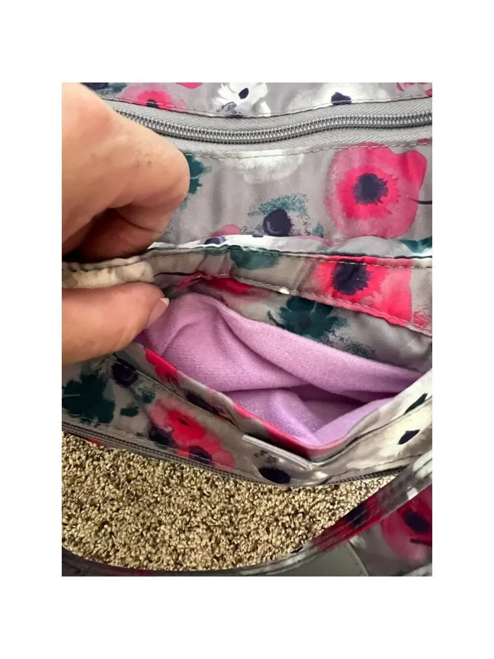 Women's Lug One Size Grey Pink Floral Puffer Hobo Bag
